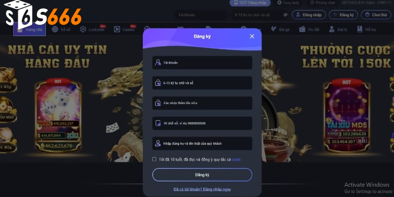 Đăng ký s666 plus đơn giản trên Laptop